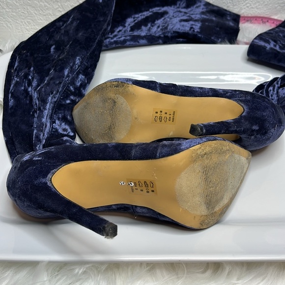 Blue Velvet Thigh High Women's Boots - Picture 6 of 8